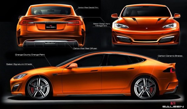 оранжевый Tesla Model S by Saleen 